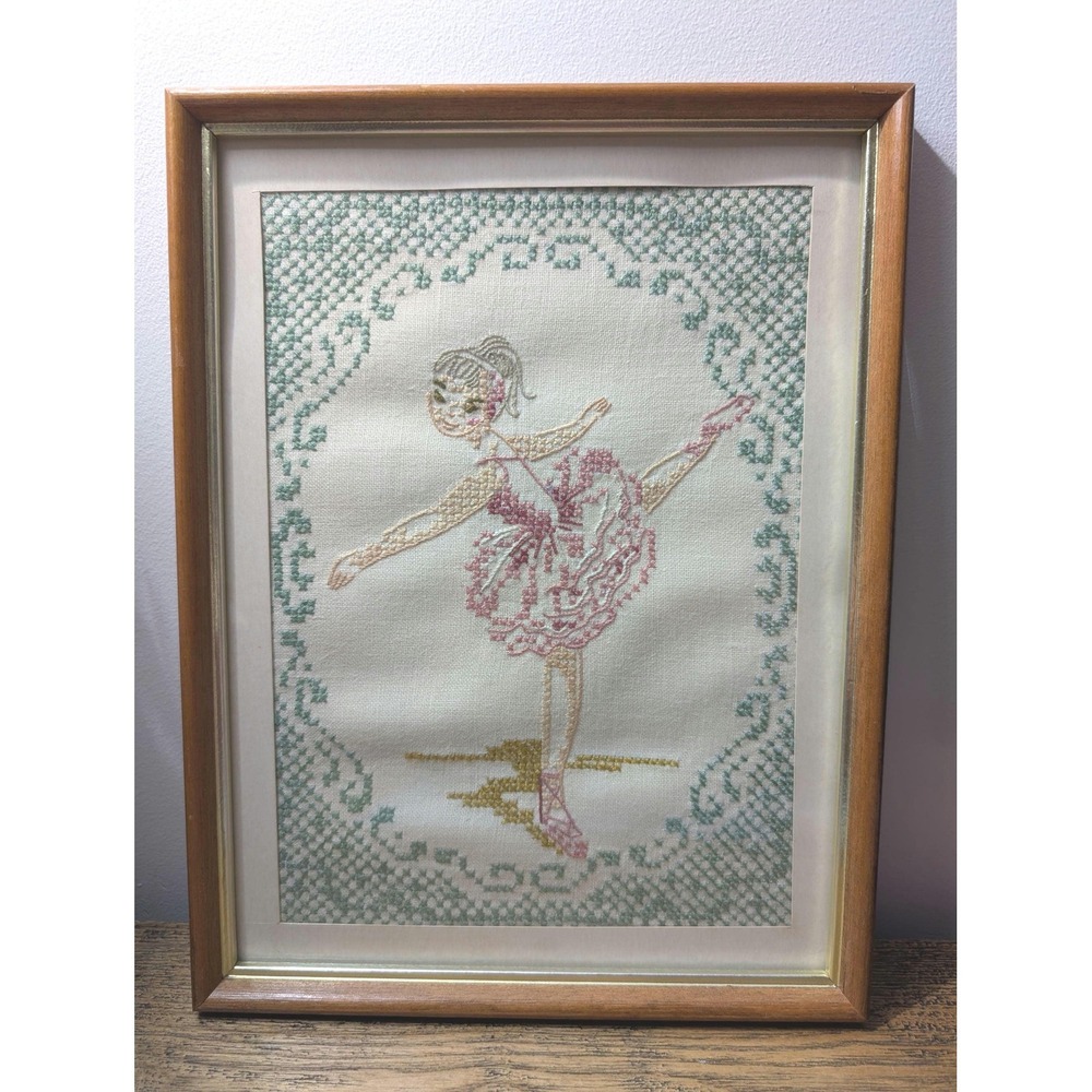 1968 Vintage‎ arabesc ballerina hand-stitched on linen frames